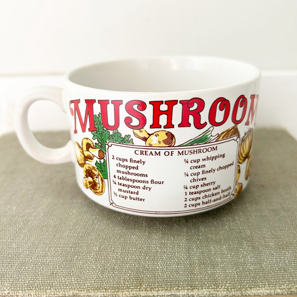 Vintage Mid-Century White Mushroom Recipe Soup Mug 70’s - Picture 4 of 6